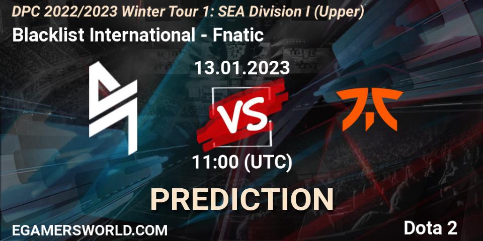 Blacklist International - Fnatic: ennuste. 13.01.2023 at 13:17, Dota 2, DPC 2022/2023 Winter Tour 1: SEA Division I (Upper)