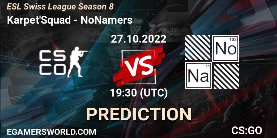 Karpet'Squad - NoNamers: ennuste. 27.10.2022 at 19:30, Counter-Strike (CS2), ESL Swiss League Season 8