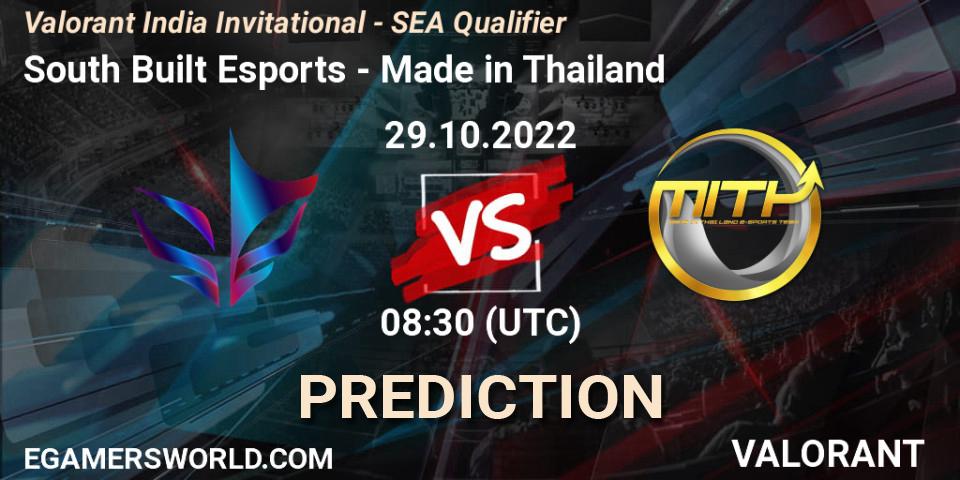 South Built Esports - Made in Thailand: ennuste. 29.10.2022 at 10:00, VALORANT, Valorant India Invitational - SEA Qualifier
