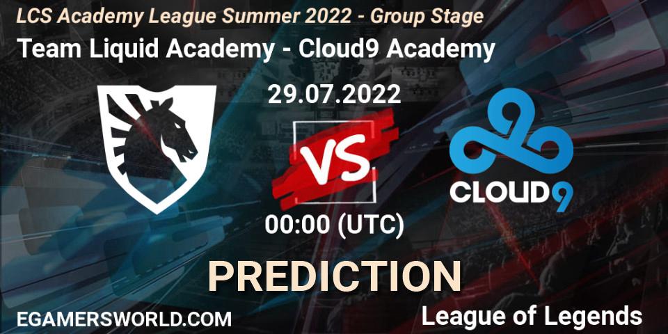 Team Liquid Academy - Cloud9 Academy: ennuste. 29.07.2022 at 00:00, LoL, LCS Academy League Summer 2022 - Group Stage