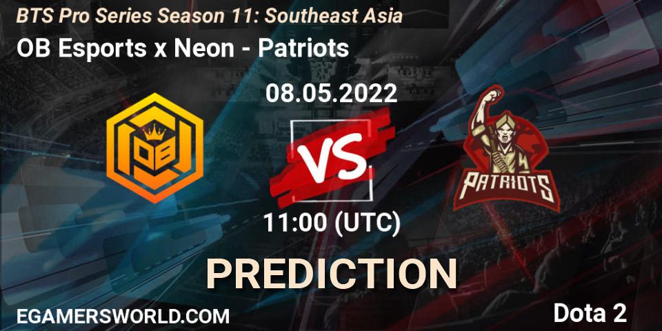 OB Esports x Neon - Patriots: ennuste. 08.05.2022 at 11:18, Dota 2, BTS Pro Series Season 11: Southeast Asia
