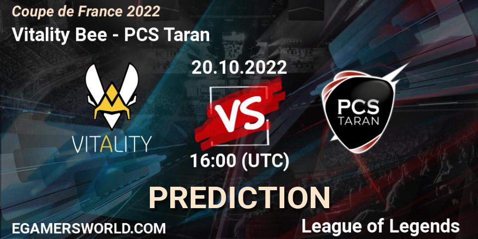 Vitality Bee - PCS Taran: ennuste. 20.10.2022 at 15:20, LoL, Coupe de France 2022