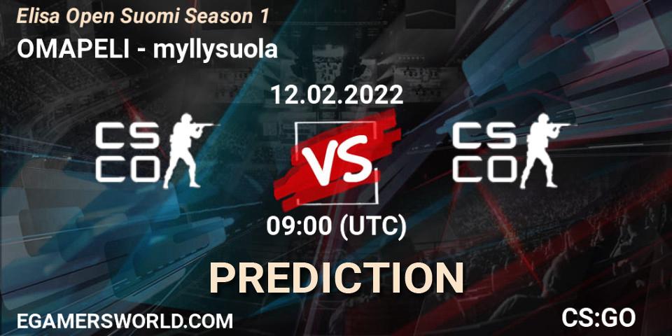 OMAPELI - myllysuola: ennuste. 12.02.2022 at 09:00, Counter-Strike (CS2), Elisa Open Suomi Season 1
