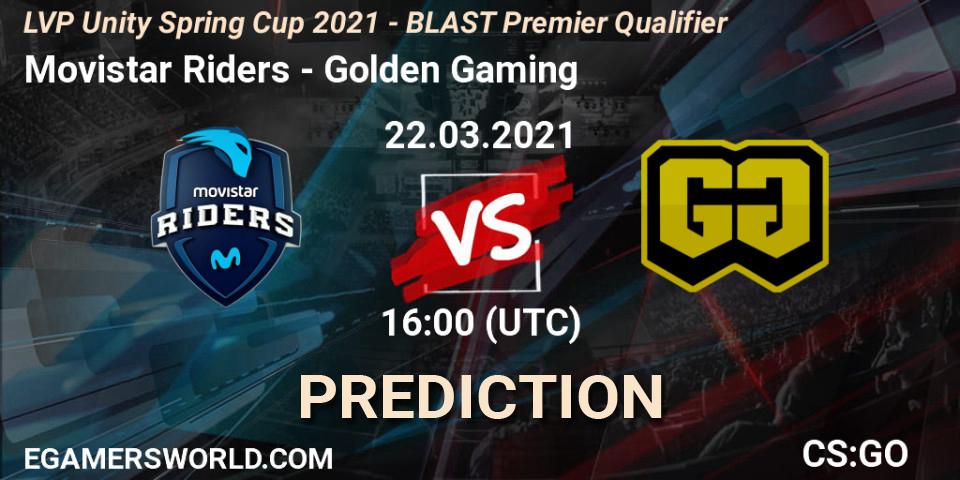 Movistar Riders - Golden Gaming: ennuste. 22.03.2021 at 16:00, Counter-Strike (CS2), LVP Unity Cup Spring 2021 - BLAST Premier Qualifier