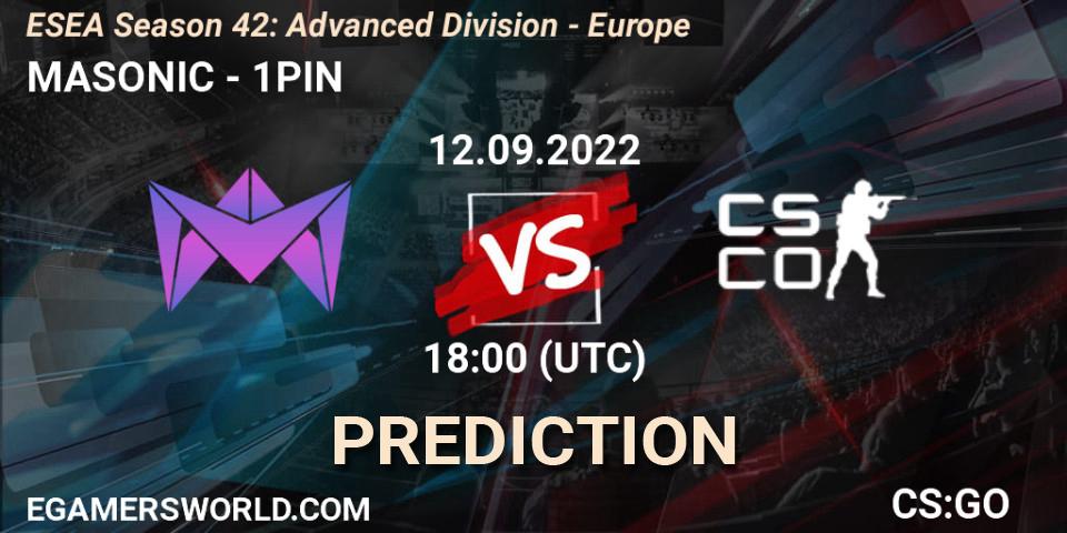 MASONIC - 1PIN: ennuste. 12.09.2022 at 18:00, Counter-Strike (CS2), ESEA Season 42: Advanced Division - Europe