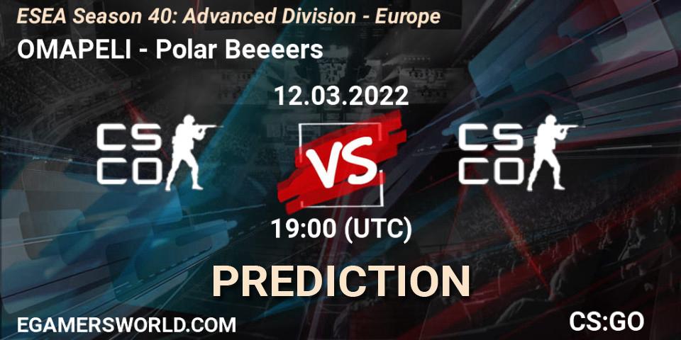 OMAPELI - Polar Beeeers: ennuste. 12.03.2022 at 19:00, Counter-Strike (CS2), ESEA Season 40: Advanced Division - Europe
