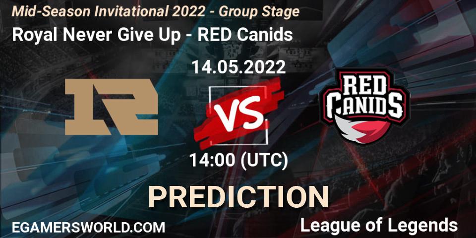 Royal Never Give Up - RED Canids: ennuste. 14.05.2022 at 13:50, LoL, Mid-Season Invitational 2022 - Group Stage