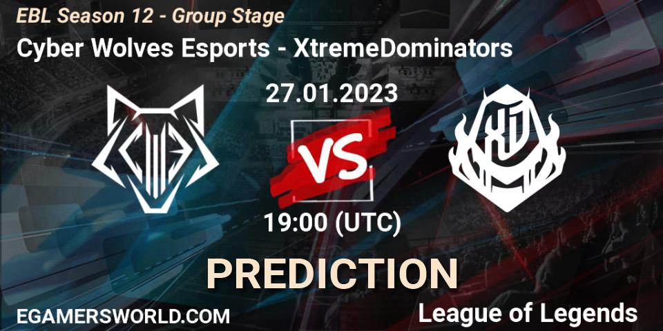 Cyber Wolves Esports - XtremeDominators: ennuste. 27.01.2023 at 19:00, LoL, EBL Season 12 - Group Stage