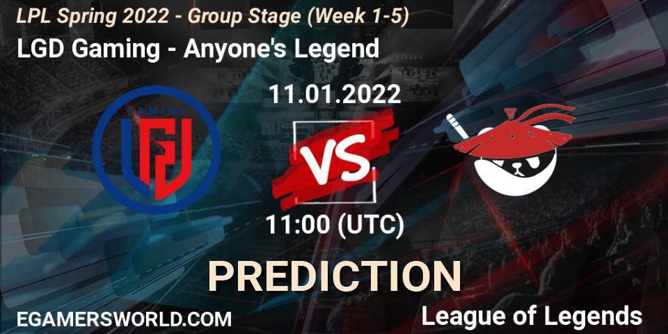LGD Gaming - Anyone's Legend: ennuste. 11.01.22, LoL, LPL Spring 2022 - Group Stage (Week 1-5)