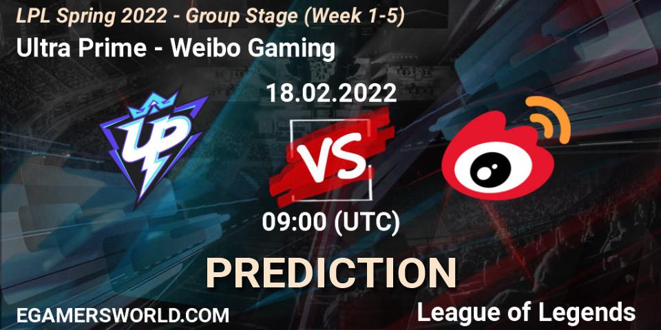 Ultra Prime - Weibo Gaming: ennuste. 18.02.2022 at 10:20, LoL, LPL Spring 2022 - Group Stage (Week 1-5)