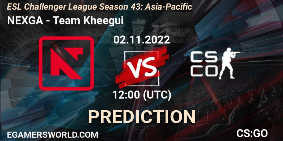 NEXGA - Team Kheegui: ennuste. 02.11.2022 at 12:00, Counter-Strike (CS2), ESL Challenger League Season 43: Asia-Pacific