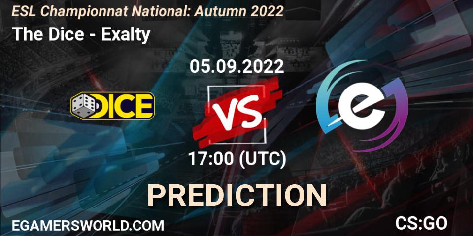 The Dice - Exalty: ennuste. 05.09.2022 at 17:00, Counter-Strike (CS2), ESL Championnat National: Autumn 2022