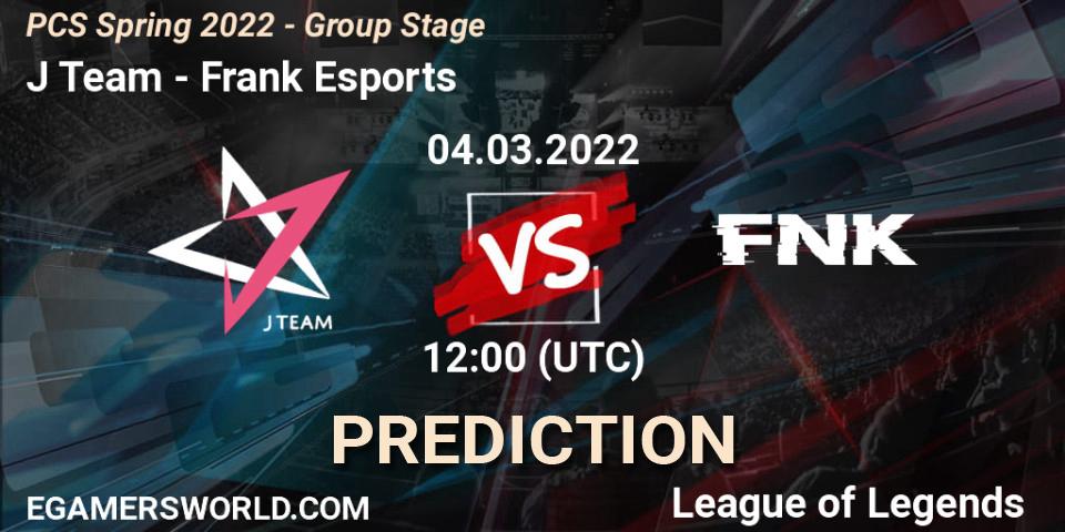 J Team - Frank Esports: ennuste. 04.03.2022 at 12:00, LoL, PCS Spring 2022 - Group Stage