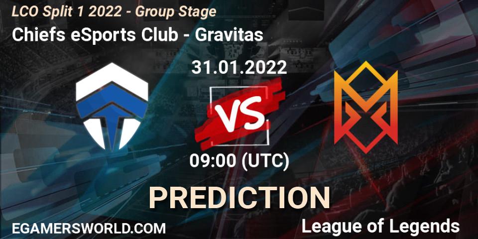 Chiefs eSports Club - Gravitas: ennuste. 31.01.2022 at 09:00, LoL, LCO Split 1 2022 - Group Stage 
