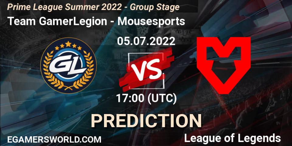 Team GamerLegion - Mousesports: ennuste. 05.07.2022 at 17:00, LoL, Prime League Summer 2022 - Group Stage