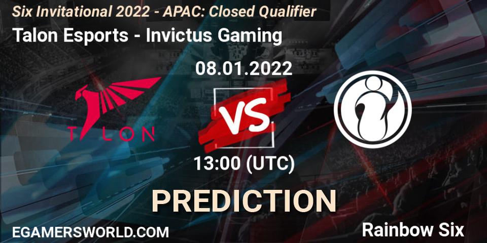 Talon Esports - Invictus Gaming: ennuste. 08.01.2022 at 13:00, Rainbow Six, Six Invitational 2022 - APAC: Closed Qualifier