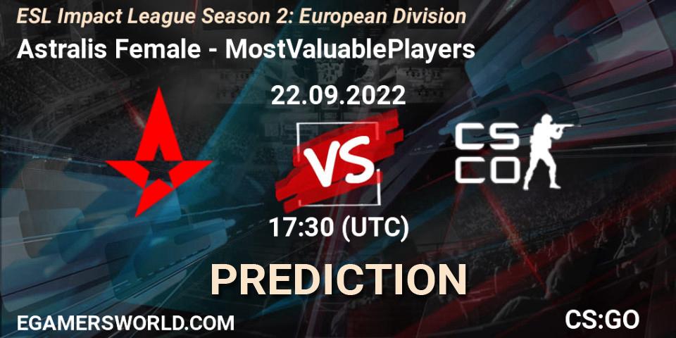 Astralis Female - MostValuablePlayers: ennuste. 22.09.2022 at 17:30, Counter-Strike (CS2), ESL Impact League Season 2: European Division