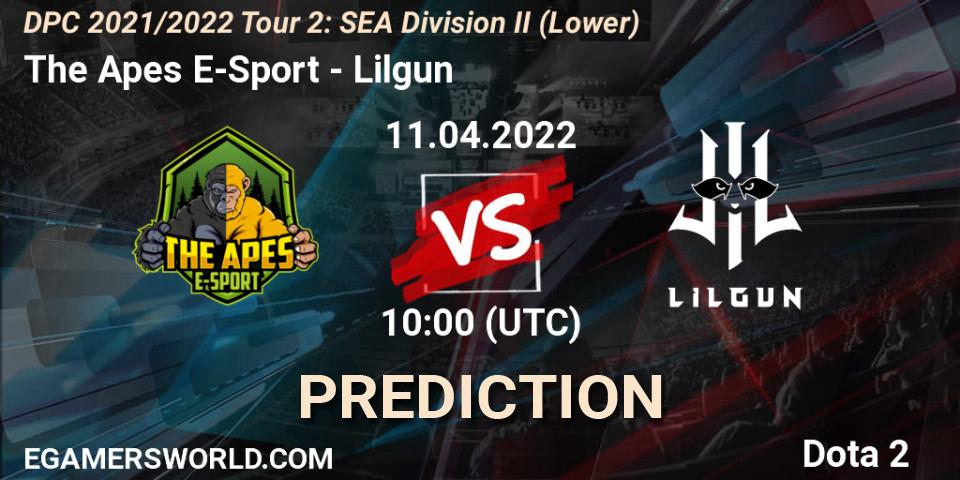 The Apes E-Sport - Lilgun: ennuste. 11.04.2022 at 10:00, Dota 2, DPC 2021/2022 Tour 2: SEA Division II (Lower)