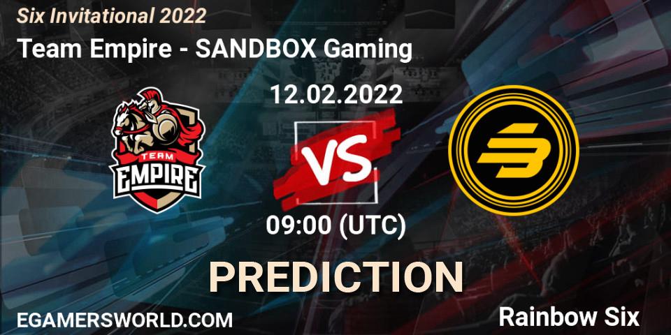 Team Empire - SANDBOX Gaming: ennuste. 12.02.2022 at 09:00, Rainbow Six, Six Invitational 2022