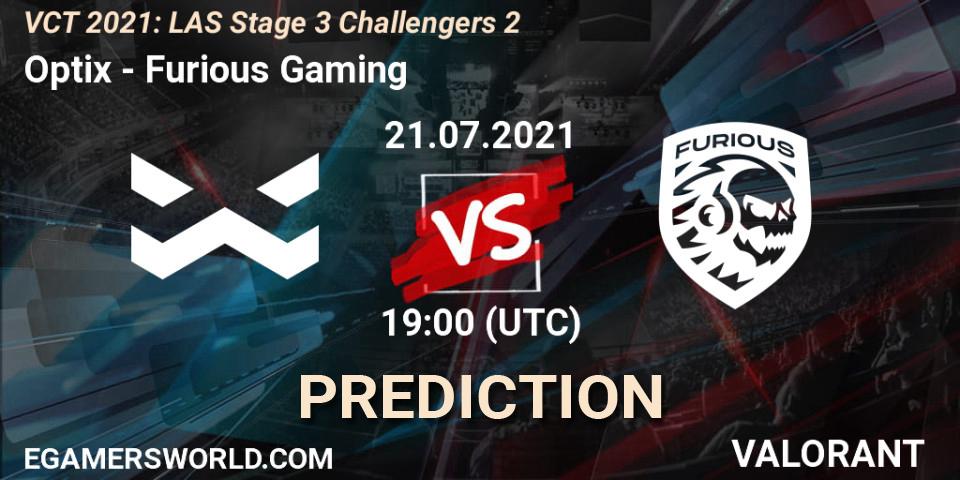 Optix - Furious Gaming: ennuste. 21.07.2021 at 19:00, VALORANT, VCT 2021: LAS Stage 3 Challengers 2