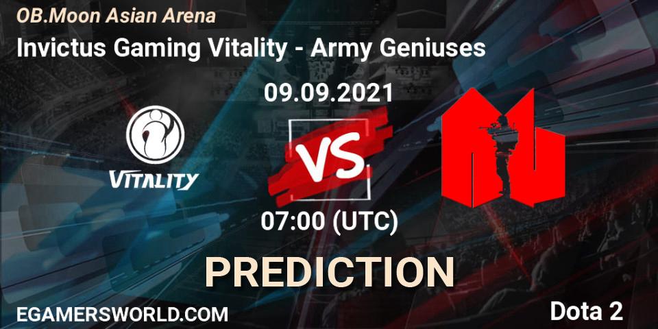 Invictus Gaming Vitality - Army Geniuses: ennuste. 09.09.2021 at 07:12, Dota 2, OB.Moon Asian Arena