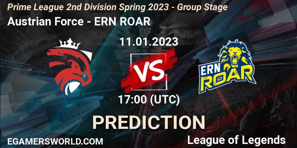 Austrian Force - ERN ROAR: ennuste. 11.01.2023 at 17:00, LoL, Prime League 2nd Division Spring 2023 - Group Stage