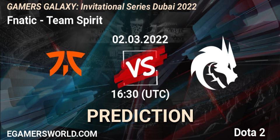 Fnatic - Team Spirit: ennuste. 02.03.2022 at 14:49, Dota 2, GAMERS GALAXY: Invitational Series Dubai 2022