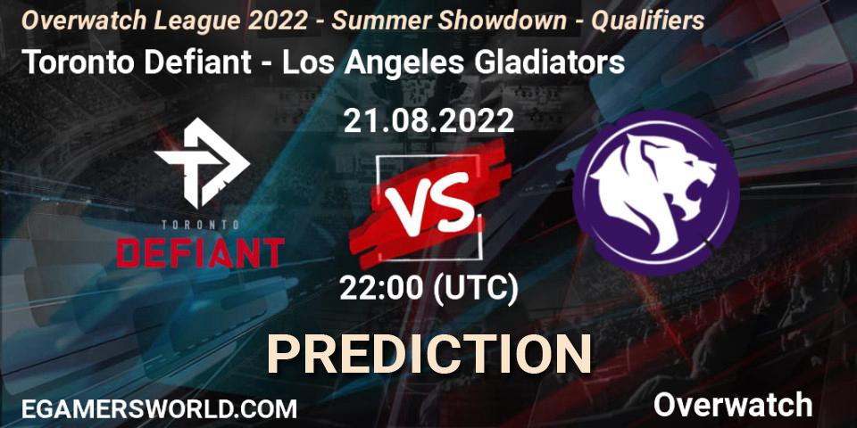 Toronto Defiant - Los Angeles Gladiators: ennuste. 21.08.2022 at 22:00, Overwatch, Overwatch League 2022 - Summer Showdown - Qualifiers