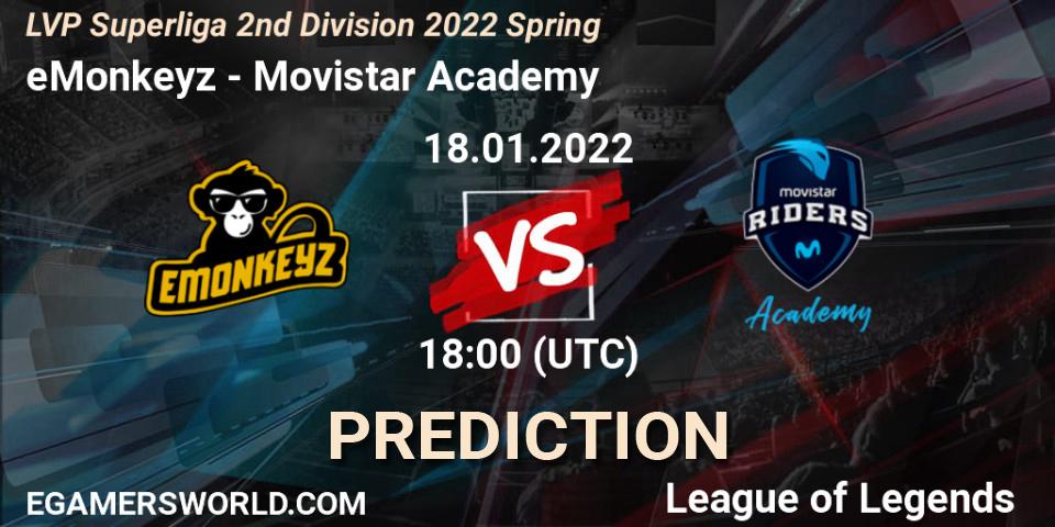 eMonkeyz - Movistar Academy: ennuste. 19.01.2022 at 18:00, LoL, LVP Superliga 2nd Division 2022 Spring