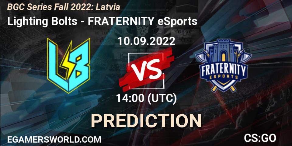 Lighting Bolts - FRATERNITY eSports: ennuste. 10.09.2022 at 14:00, Counter-Strike (CS2), BGC Series Fall 2022: Latvia