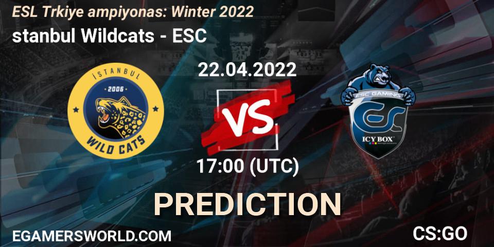 İstanbul Wildcats - ESC: ennuste. 22.04.2022 at 17:00, Counter-Strike (CS2), ESL Türkiye Şampiyonası: Winter 2022