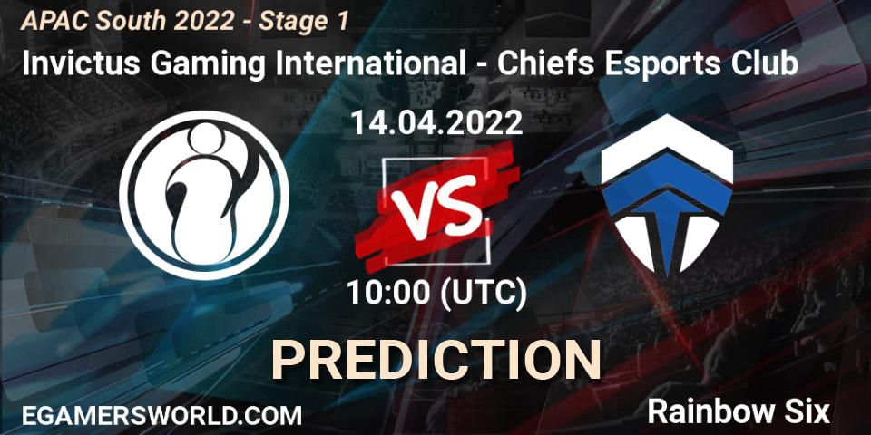 Invictus Gaming International - Chiefs Esports Club: ennuste. 14.04.2022 at 10:00, Rainbow Six, APAC South 2022 - Stage 1