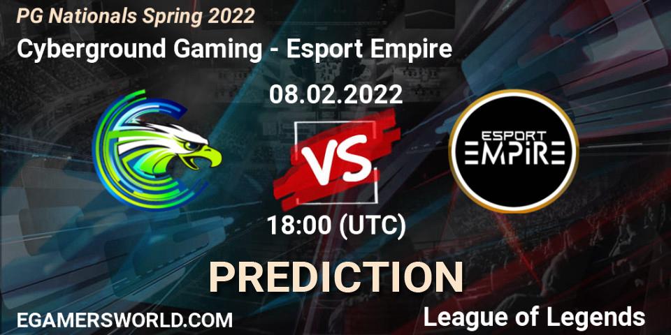 Cyberground Gaming - Esport Empire: ennuste. 08.02.2022 at 18:00, LoL, PG Nationals Spring 2022