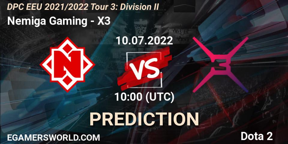 Nemiga Gaming - X3: ennuste. 10.07.2022 at 10:00, Dota 2, DPC EEU 2021/2022 Tour 3: Division II