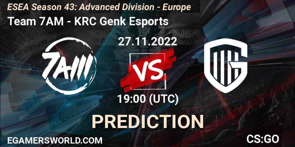 Team 7AM - KRC Genk Esports: ennuste. 27.11.22, CS2 (CS:GO), ESEA Season 43: Advanced Division - Europe