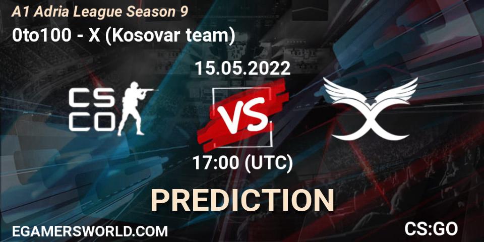 0to100 - X (Kosovar team): ennuste. 15.05.2022 at 17:00, Counter-Strike (CS2), A1 Adria League Season 9