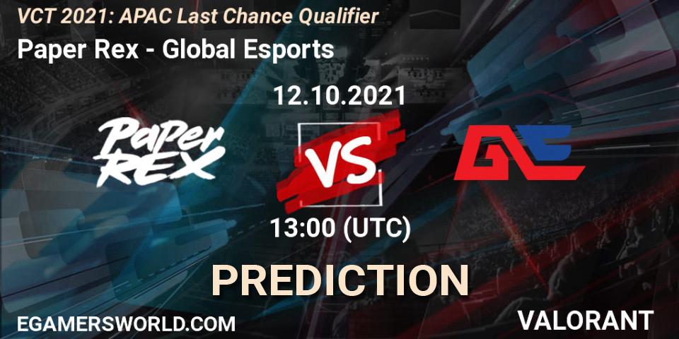 Paper Rex - Global Esports: ennuste. 12.10.2021 at 14:00, VALORANT, VCT 2021: APAC Last Chance Qualifier