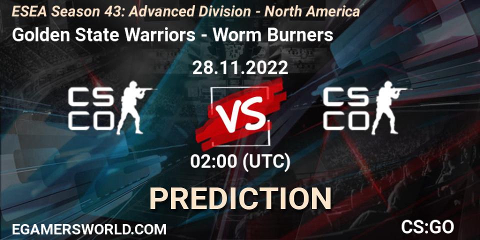 Golden State Warriors - Worm Burners: ennuste. 28.11.22, CS2 (CS:GO), ESEA Season 43: Advanced Division - North America