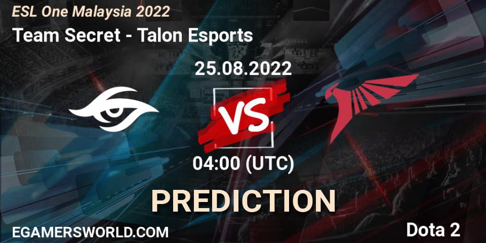Team Secret - Talon Esports: ennuste. 25.08.22, Dota 2, ESL One Malaysia 2022