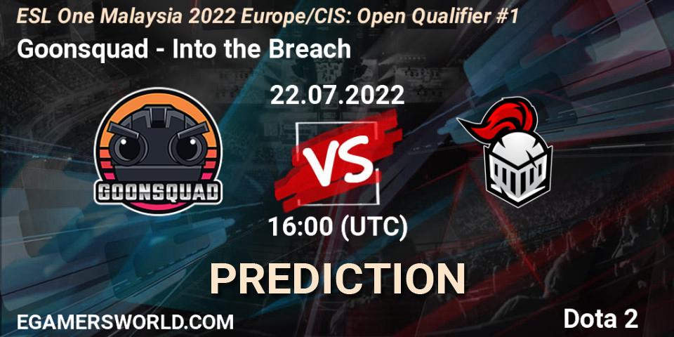 Goonsquad - Into the Breach: ennuste. 22.07.2022 at 16:00, Dota 2, ESL One Malaysia 2022 Europe/CIS: Open Qualifier #1