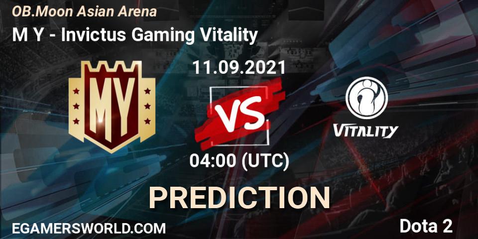 M Y - Invictus Gaming Vitality: ennuste. 11.09.2021 at 09:17, Dota 2, OB.Moon Asian Arena