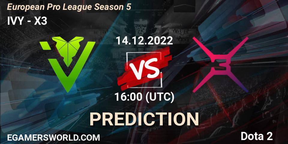 IVY - X3: ennuste. 14.12.2022 at 16:00, Dota 2, European Pro League Season 5