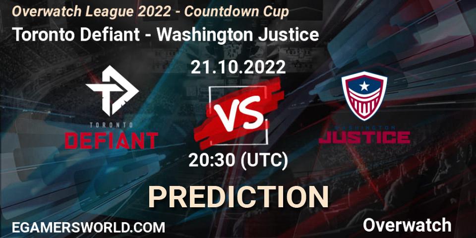 Toronto Defiant - Washington Justice: ennuste. 21.10.2022 at 20:30, Overwatch, Overwatch League 2022 - Countdown Cup