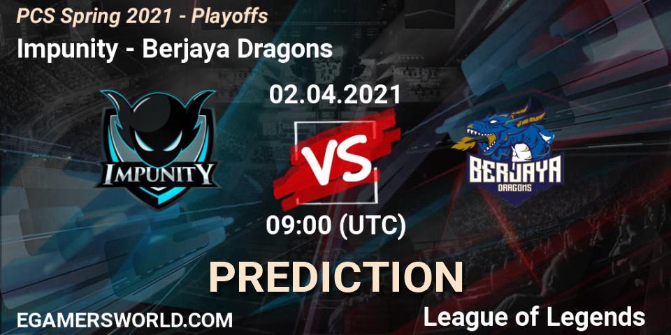 Impunity - Berjaya Dragons: ennuste. 02.04.2021 at 09:00, LoL, PCS Spring 2021 - Playoffs