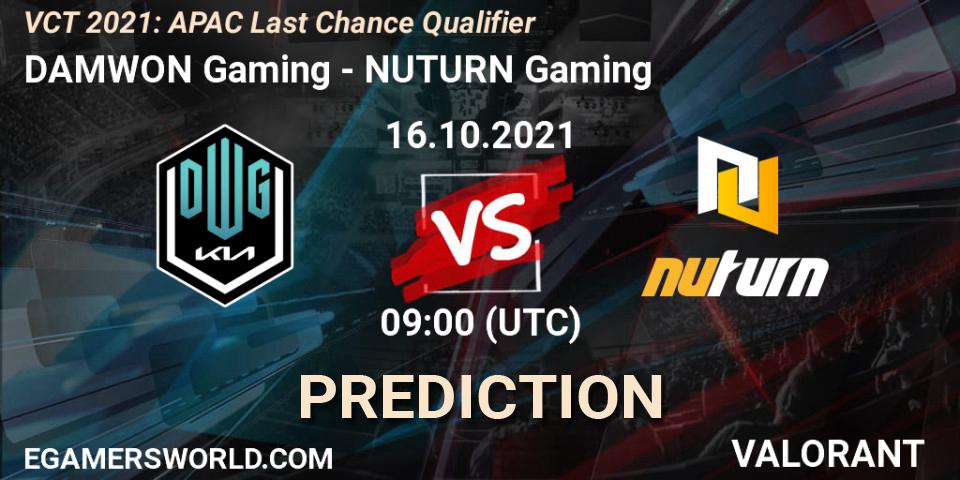 DAMWON Gaming - NUTURN Gaming: ennuste. 16.10.2021 at 09:00, VALORANT, VCT 2021: APAC Last Chance Qualifier