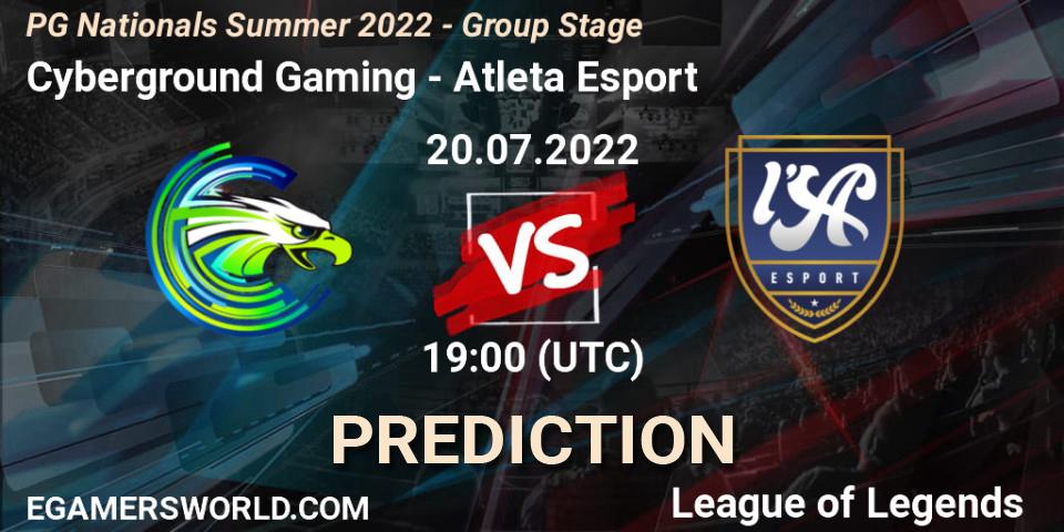 Cyberground Gaming - Atleta Esport: ennuste. 20.07.2022 at 19:00, LoL, PG Nationals Summer 2022 - Group Stage