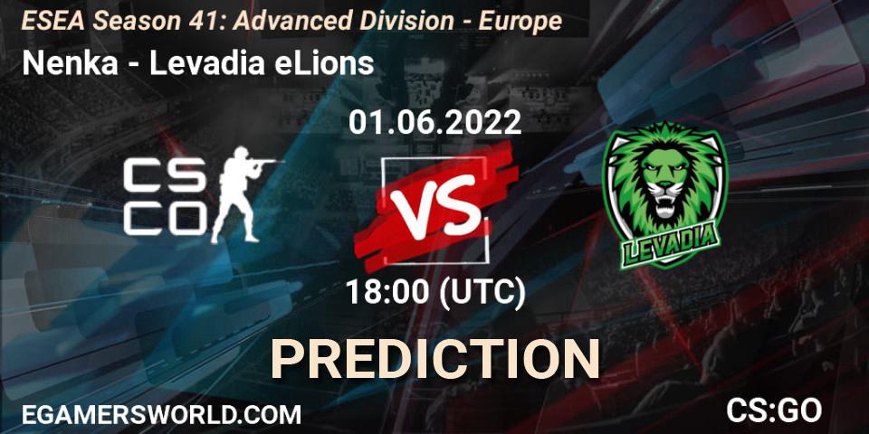 Nenka - Levadia eLions: ennuste. 01.06.2022 at 18:00, Counter-Strike (CS2), ESEA Season 41: Advanced Division - Europe
