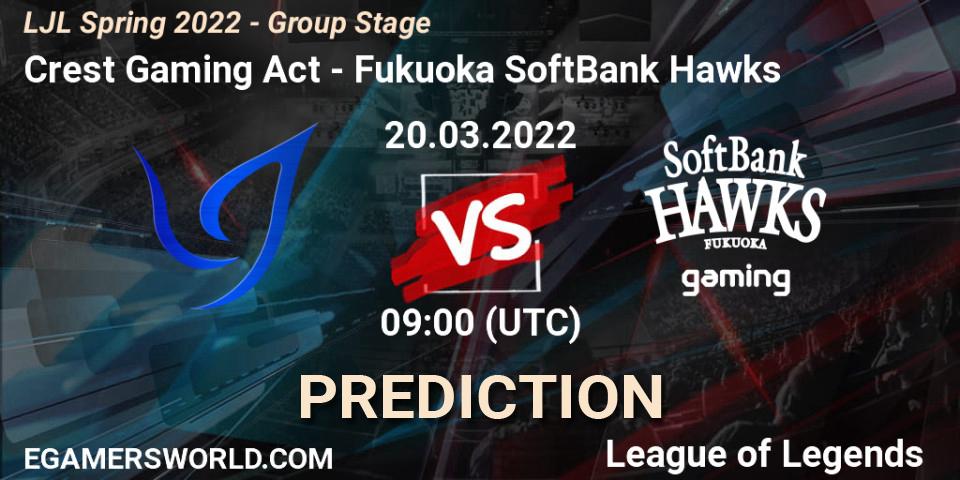 Crest Gaming Act - Fukuoka SoftBank Hawks: ennuste. 20.03.2022 at 09:00, LoL, LJL Spring 2022 - Group Stage