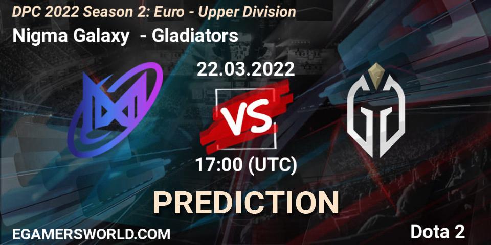 Nigma Galaxy - Gladiators: ennuste. 03.04.2022 at 14:55, Dota 2, DPC 2021/2022 Tour 2 (Season 2): WEU (Euro) Divison I (Upper) - DreamLeague Season 17