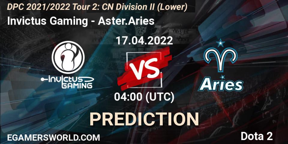 Invictus Gaming - Aster.Aries: ennuste. 17.04.22, Dota 2, DPC 2021/2022 Tour 2: CN Division II (Lower)